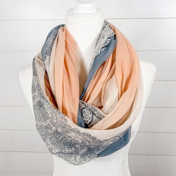No Brand Accessories - Women's Sheer Paisley Print Lightweight Infinity Scarf Pink Gray